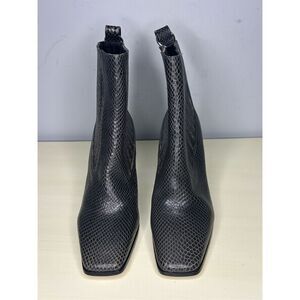 Paige Women's Frankie Square Toe Snake Embossed Leather Heeled Boot Black Sz 8.5